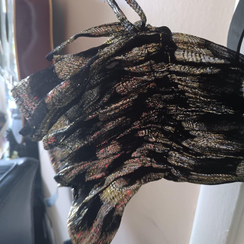 NWT  Gold Gibson & Latimer M Tiered Peasant Boho Metallic Mini Dress - Picture 9 of 9